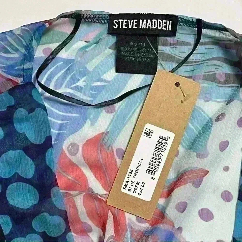 NWT Steve Madden Womens Tropical Jungle Tie Front Kimono Grap Blue Tropical OS - Picture 9 of 9